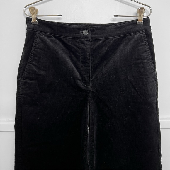 Eileen Fisher Black Organic Cotton Corduroy Wide Leg Ankle Pants - Picture 3 of 11